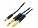 Cable | Jack 3.5mm 3pin plug,Jack 6,3mm plug x2 | 5m | black | PVC