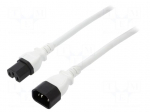 Cable | 3x14AWG | IEC C14 male,IEC C15 female | PVC | 1.8m | white | 15A
