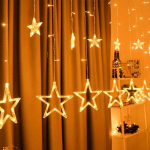 LED Christmas string - curtains with stars, warm white, 31V, IP44, 144LED