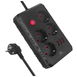 Elektrimaterjalid // Elektri laiendid, Pikendusjuhtmete, hajutuste ja UK ja USA adapterite komplekt // Listwa zasilająca Maclean, przedłużacz 4 gniazda + 3xUSB, 110-240V AC  50/60Hz, 2.1A max 2500W, 3m, czarna ,MCE393 B