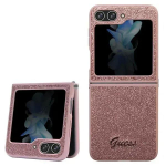 Guess GUHCZF5HGGSHP F731 Samsung Galaxy Z Flip5 cietais maciņ&scaron; ar mirdzo&scaron;o rakstu, rozā krāsām