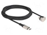Cable | USB 2.0 | USB C plug,USB C angled plug | 2m | black | metal