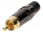 Plug | RCA | male | short | straight | soldering | black | gold-plated