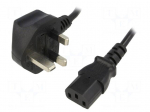 Cable | BS 1363 (G) plug,IEC C13 female | 1.5m | black | PVC | 5A | 250V