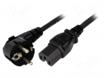 Cable | CEE 7/7 (E/F) plug angled,IEC C15 female | 5m | black | 10A