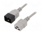 Cable | 3x1.5mm2 | IEC C19 female,IEC C20 male | PVC | 1m | grey | 16A