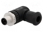 Connector: M12 | plug | PIN: 4 | male | 250V | angled 90&deg; | IP67 | for cable