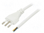 Cable | 3x0.75mm2 | CEI 23-50 (L) plug,wires | PVC | 3m | white | 10A