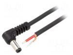 Cable | 1x1mm2 | wires,DC 5,5/2,1 plug | angled | black | 1.5m | round