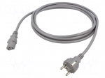Cable | 3x1mm2 | CEE 7/7 (E/F) plug,IEC C13 female | PVC | 3m | grey