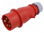 Connector: AC supply | plug | male | 16A | 400V | IEC 60309 | IP44 | PIN: 5
