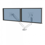 Fellowes Platinum Series Dual Monitor Arm - Monitor Mount for Two 8KG 40 Inch Screens - Adjustable Dual Monitor Desk Mount - Tilt 45&deg; Pan 180&deg; Swivel 360&deg; Rotation 360&deg;, VESA 75 x 75/100 x 100 - White