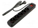 Plug socket strip: protective | Sockets: 5 | 250VAC | 10A | black