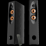 F&D T-60X PRO 2.0 Floorstanding Speakers, 120W RMS ( 60Wx2), 1'' Tweeter + 4'' Speakers x2 + 8'' Subwoofer for each channel, BT 5.3/Optical/COAXIAL/AUX/USB/Karaoke function/LED Display/Remote control/Microphone/Wooden, Touch buttons, Black