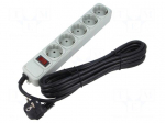 Plug socket strip: protective | Sockets: 5 | 250VAC | 16A | white | 4.5m