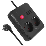 Elektrimaterjalid // Elektri laiendid, Pikendusjuhtmete, hajutuste ja UK ja USA adapterite komplekt // Listwa zasilająca Maclean, przedłużacz 2 gniazda + 3xUSB, 110-240V AC  50/60Hz, 2.1A max 2500W, 1.5m, czarna, MCE387 B