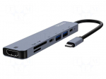 Hub USB | USB 2.0,USB 3.1 Gen 1 | PnP | grey | Number of ports: 5