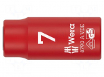Socket: 6-angles | insulated,socket spanner | HEX 7mm | 1/4" | 1kVAC