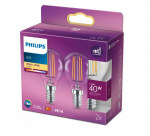 PHILIPS LED stikla 40W P45 E14 Silti balta 2700K caurspīdīga 2 gab spuldze 8718699777630 929001890467