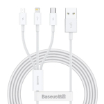 Baseus Superior 3-in-1 datu pārraides un uzlādes vads | USB-A uz USB-C, Lightning, Micro USB | 17.5W | 1.5m | balts