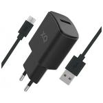 XQISIT charger tīkla lādētājs | 12W | USB-A, USB-C | ar USB-A uz USB-C vadu komplektā | melns