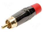 Plug | RCA | male | short | straight | soldering | black | gold-plated