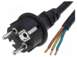 Cable | CEE 7/7 (E/F) plug,wires | 5m | black | neoprene | 3x1,5mm2