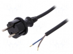 Cable | CEE 7/17 (C) plug,wires | 4.5m | black | PVC | 2x1mm2 | 16A | 250V