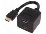HDMI signal splitter | HDMI socket x2,HDMI plug | 200mm | black