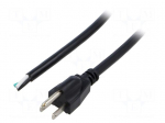 Cable | 3x16AWG | NEMA 5-15 (B) plug,wires | PVC | 1.8m | black | 13A