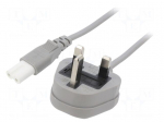 Cable | 2x0.75mm2 | BS 1363 (G) plug,IEC C7 female | PVC | 1m | grey
