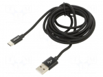 Cable | USB 2.0 | USB A plug,USB C plug | 2m | black | 480Mbps | textile