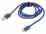 Cable | USB 2.0 | USB A plug,USB C plug | 1.2m | blue | textile | 100W