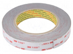 Tape: fixing | W: 19mm | L: 5m | Thk: 1.1mm | acrylic | grey