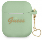 Headphone case Guess Apple AirPods 1/2 cover Silicone Charm Heart Collection Green