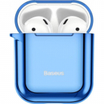Back panel cover Baseus Metallic Shining Ultra-thin Silicone Protector Case with Hook for AirPods 1/2 Blue