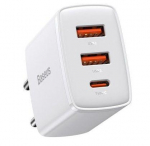 Adapter Baseus Compact fast charger 2x USB / USB Type C 30W 3A Power Delivery Quick Charge white (CCXJ-E02) White