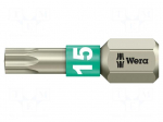 Screwdriver bit | Torx&reg; | TX15 | 1/4" | Overall len: 25mm | TORSION