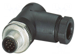 Connector: M12 | plug | PIN: 12 | 30V | angled | IP67 | soldering | A code