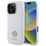 Guess GUHCP16LM4DGPH Silicone Logo Strass 4G Hardcase for iPhone 16 Pro 6.3" / white