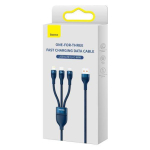Baseus universaalne kaabel Flash Series II 3-&uuml;hes kiire laadimise andmesidekaabel (USB-A Micro + Lightning + Type-C) 66W, 480mbps, 1,2m, Blue (CASS040003)