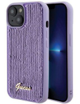 Back panel cover Guess Apple iPhone 15 HC SEQUIN SCRIPT METAL Purple