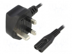 Cable | BS 1363 (G) plug,IEC C7 female | 1.8m | Sockets: 1 | black