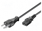 Cable | IEC C13 female,SEV-1011 (J) plug | 2m | black | PVC | 3x18AWG