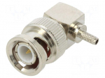 Connector: BNC | plug | male | angled | 50&Omega; | crimped | for cable | PTFE