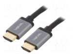 Cable | HDMI plug,both sides | HDMI 2.0 | 2m | black | aluminium