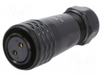 Connector: circular | plug | female | PIN: 2 | IP67 | SA20 | 8&divide;12mm | 25A