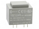 Transformer: encapsulated | 2.5VA | 230VAC | 15V | 166.6mA | PCB | IP00