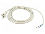 Cable | 2x1mm2 | CEE 7/17 (C) plug,wires | PVC | 5m | white | 16A | 250V