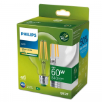 PHILIPS LED stikla 60W G95 E27 2700K caurspīdīga ultra energoefektīva spuldze 8720169202702 929003642501
